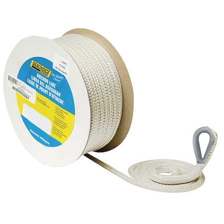 Double Braid Nylon Anchor Line, White, 1/2 X 100'